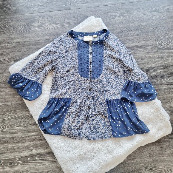 Anthropologie Maeve Hiver Floral Print Blouse in Navy Blue Size 2 - Picture 6 of 12